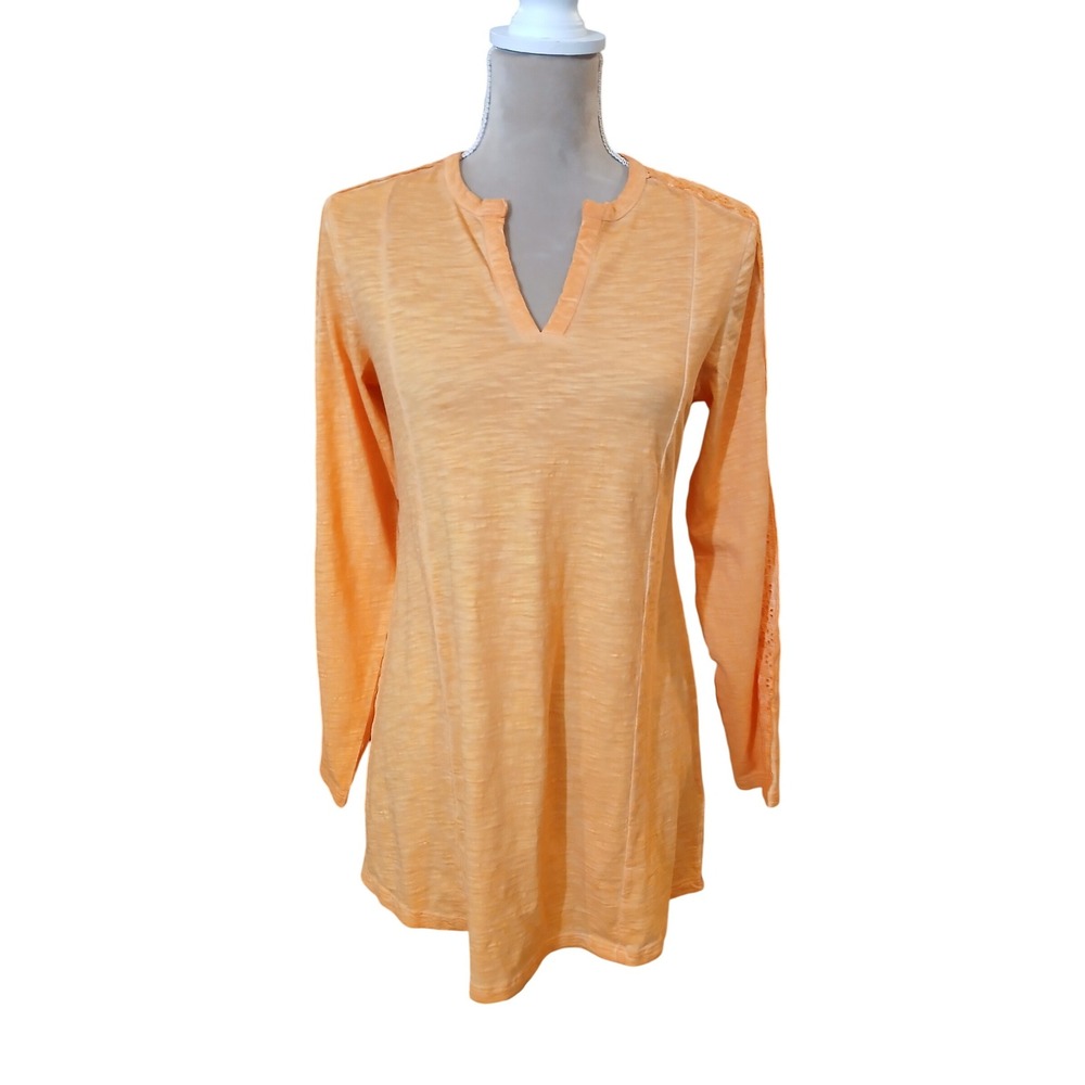 Soft Surroundings Orange V Neck Long Sleeve Textured Tunic Top Women's XS